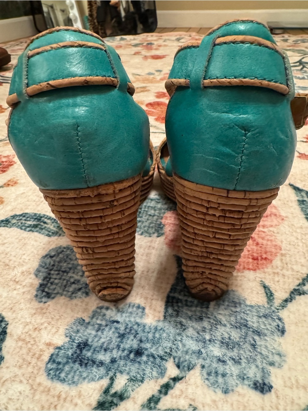 Miz Mooz Teal and Cork Wedge Sandals - Picture 9 of 12